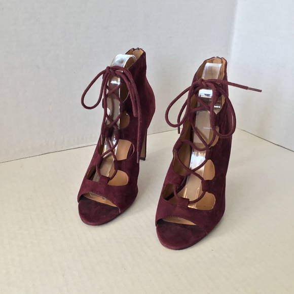 NINE WEST FRETABL BURGUNDY HEELS LACE UP ZIPPER SIZE 8.5 - Picture 11 of 15